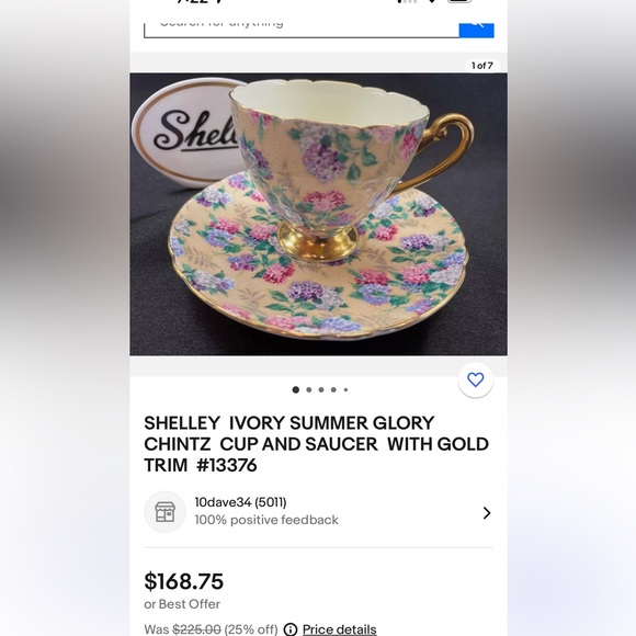 Vintage SHELLEY IVORY SUMMER GLORY CHINTZ CUP AND SAUCER WITH GOLD TRIM - Picture 9 of 9